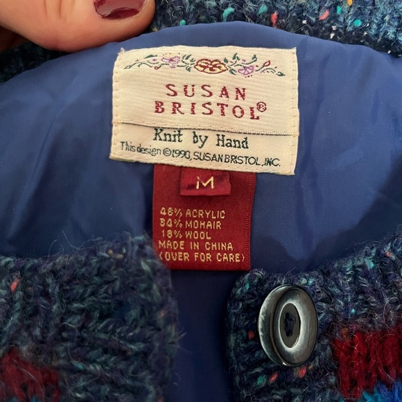 Susan Bristol Hand-Knit 90s Geo-Pattern Cardigan, Size M - Picture 4 of 4